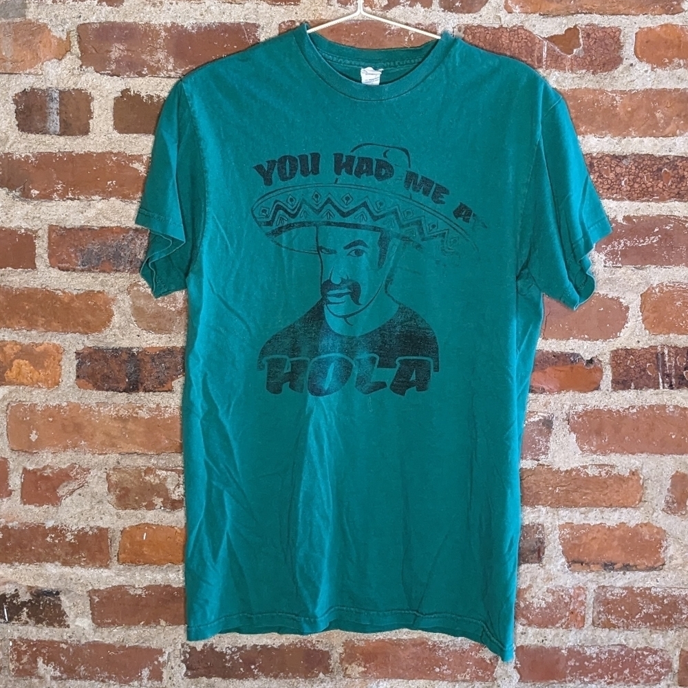 Vintage‎ Medium You Had Me at Hola Green Delta Pro Wright Short Sleeve Shirt